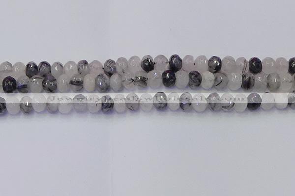 CRB1817 15.5 inches 5*8mm faceted rondelle black rutilated quartz beads