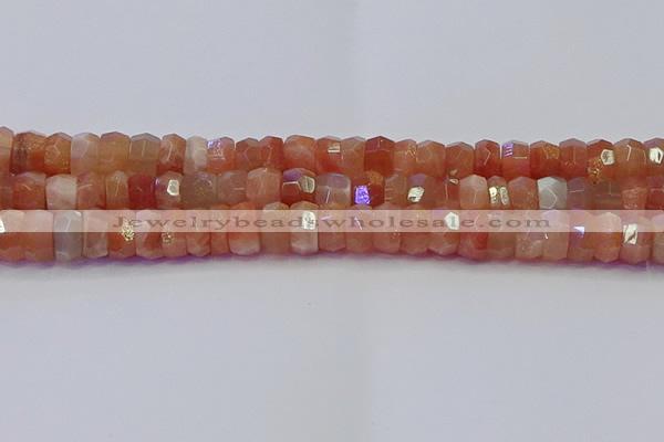 CRB1933 15.5 inches 6*12mm faceted rondelle sunstone beads