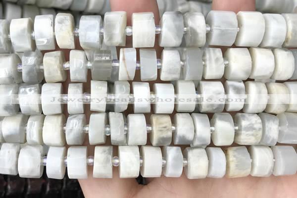 CRB2082 15.5 inches 11mm - 12mm faceted tyre grey moonstone beads