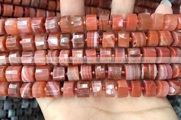 CRB2106 15.5 inches 9mm - 10mm faceted tyre red agate beads