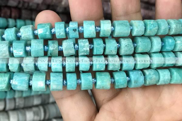 CRB2162 15.5 inches 11mm - 12mm faceted tyre amazonite gemstone beads