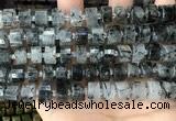 CRB2193 15.5 inches 11mm - 12mm faceted tyre black rutilated quartz beads