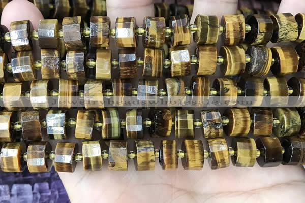 CRB2198 15.5 inches 11mm - 12mm faceted tyre yellow tiger eye beads