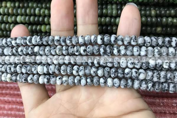 CRB4047 15.5 inches 4*6mm rondelle black & white spot stone beads