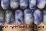 CRB5057 15.5 inches 5*8mm rondelle matte blue spot stone beads