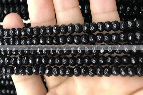 CRB5113 15.5 inches 4*6mm faceted rondelle black agate beads