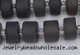 CRB513 15.5 inches 6*10mm tyre matte ice black obsidian beads