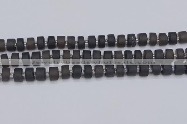 CRB513 15.5 inches 6*10mm tyre matte ice black obsidian beads