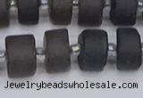 CRB514 15.5 inches 6*12mm tyre matte ice black obsidian beads