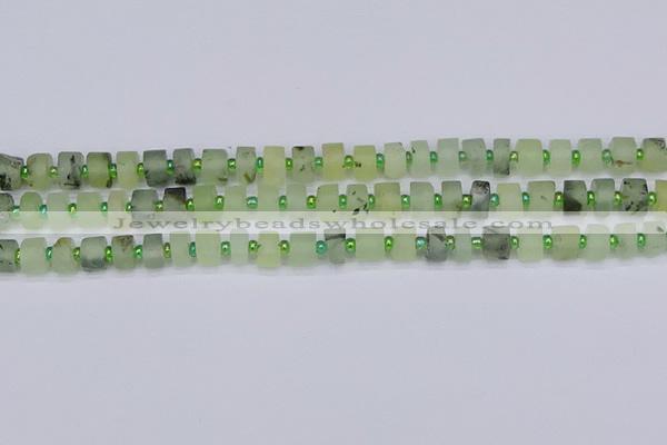 CRB524 15.5 inches 5*8mm tyre matte green rutilated quartz beads