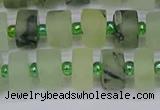 CRB525 15.5 inches 6*10mm tyre matte green rutilated quartz beads