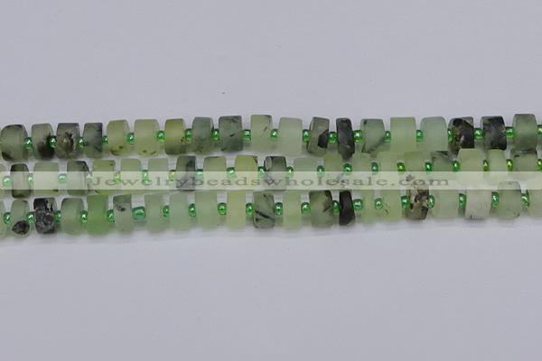 CRB525 15.5 inches 6*10mm tyre matte green rutilated quartz beads