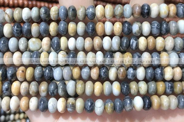 CRB5308 15.5 inches 4*6mm rondelle black picasso jasper beads