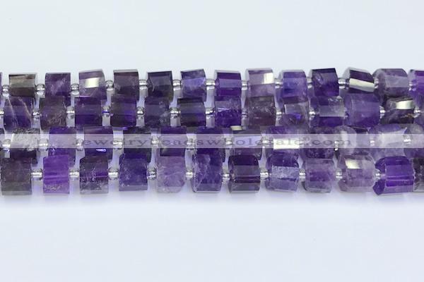 CRB5602 15.5 inches 7mm - 8mm faceted tyre amethyst beads