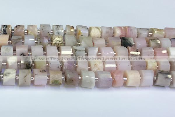 CRB5607 15.5 inches 7mm - 8mm faceted tyre pink opal beads