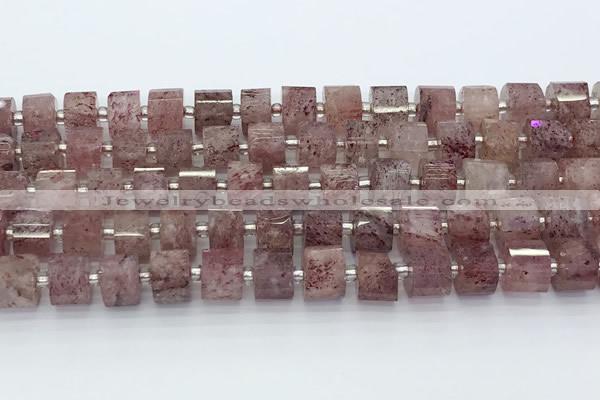 CRB5610 15.5 inches 7mm - 8mm faceted tyre strawberry quartz beads