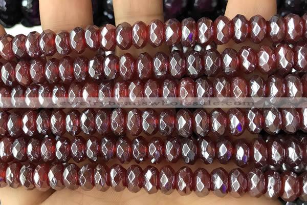 CRB5709 15 inches 5*8mm faceted rondelle AB-color red agate beads