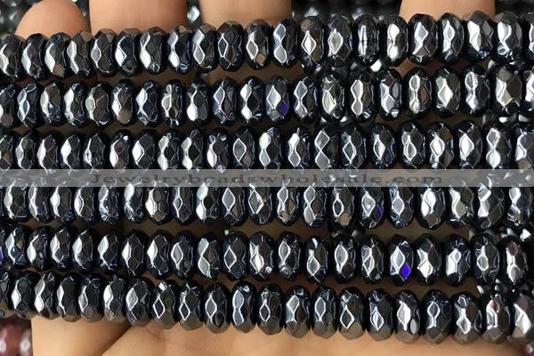 CRB5712 15 inches 5*8mm faceted rondelle AB-color black agate beads