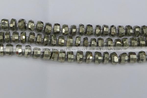 CRB598 15.5 inches 7*12mm faceted rondelle pyrite beads