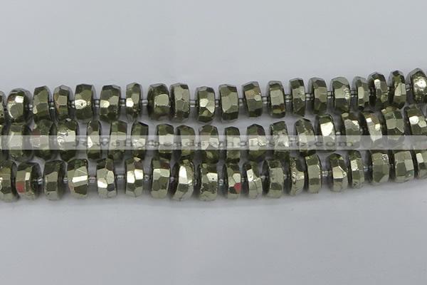 CRB600 15.5 inches 8*16mm faceted rondelle pyrite beads