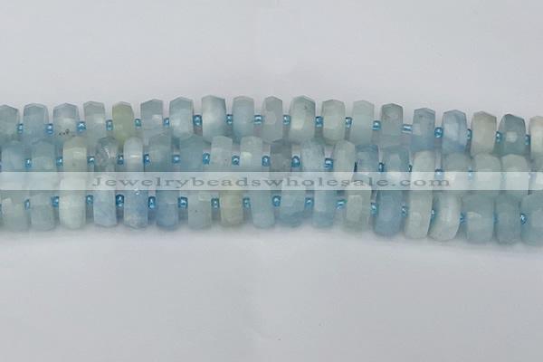 CRB804 15.5 inches 8*14mm faceted rondelle aquamarine beads