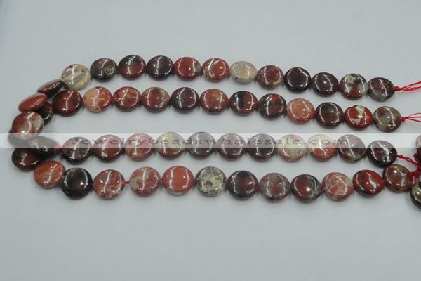 CRE07 16 inches 15mm flat round natural red jasper beads wholesale