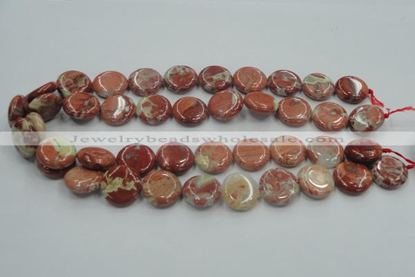 CRE08 16 inches 20mm flat round natural red jasper beads wholesale