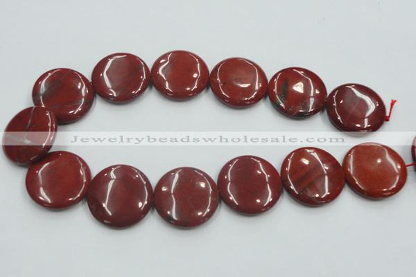 CRE10 16 inches 30mm flat round natural red jasper beads wholesale