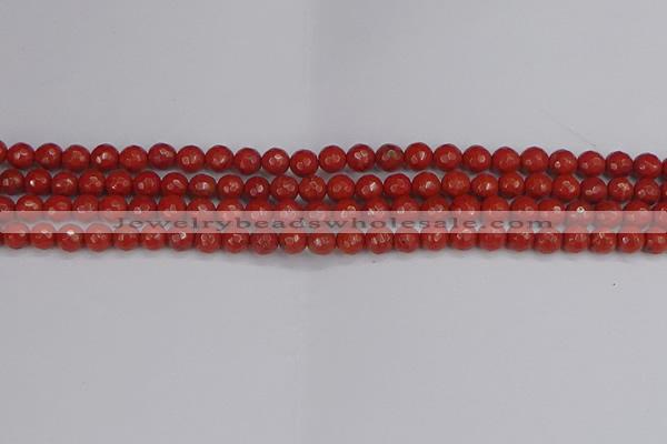 CRE338 15.5 inches 4mm faceted round red jasper beads