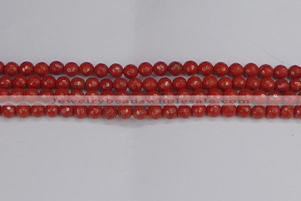 CRE339 15.5 inches 6mm faceted round red jasper beads