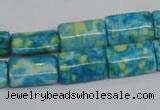 CRF138 15.5 inches 10*15mm flat tube dyed rain flower stone beads