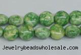 CRF196 15.5 inches 10mm flat round dyed rain flower stone beads