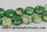 CRF197 15.5 inches 12mm flat round dyed rain flower stone beads