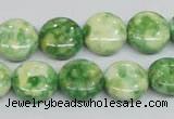 CRF198 15.5 inches 14mm flat round dyed rain flower stone beads