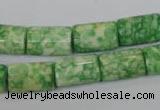 CRF218 15.5 inches 10*15mm flat tube dyed rain flower stone beads