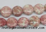 CRF257 15.5 inches 14mm flat round dyed rain flower stone beads