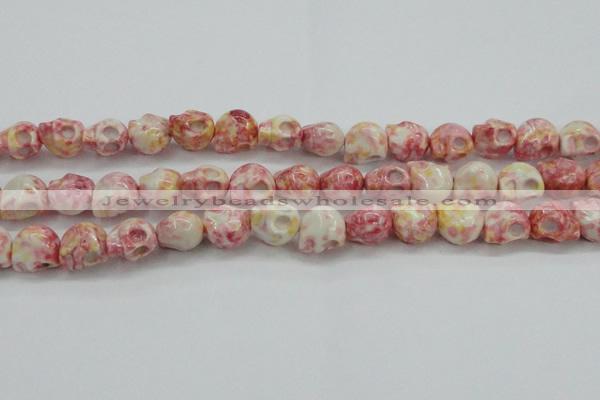 CRF358 15.5 inches 11*12mm skull dyed rain flower stone beads