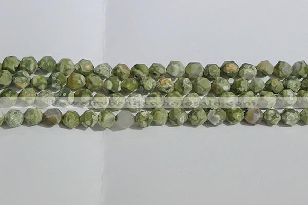 CRH555 15.5 inches 10mm faceted nuggets matte rhyolite gemstone beads