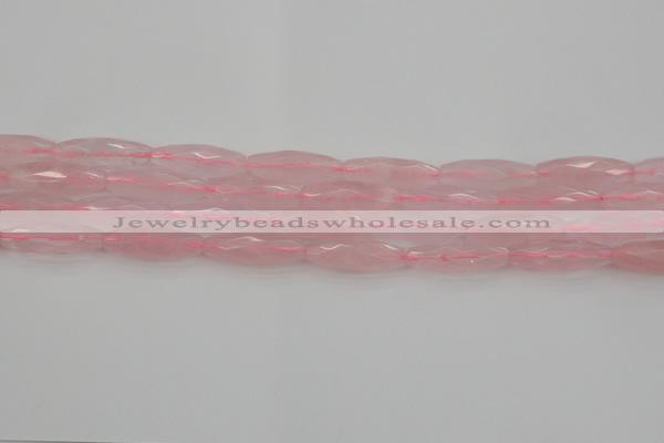 CRI02 15.5 inches 10*30mm faceted rice rose quartz beads wholesale