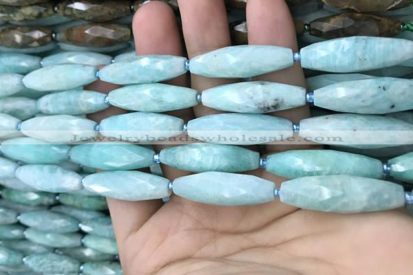 CRI111 15.5 inches 10*30mm faceted rice amazonite gemstone beads