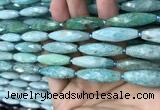 CRI112 15.5 inches 10*30mm faceted rice amazonite gemstone beads