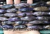 CRI114 15.5 inches 10*30mm faceted rice charoite gemstone beads