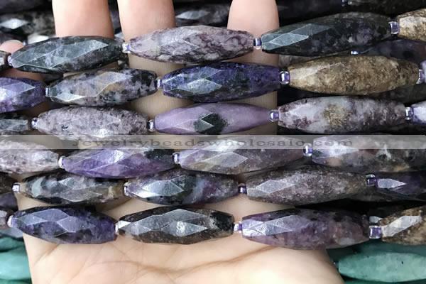 CRI114 15.5 inches 10*30mm faceted rice charoite gemstone beads