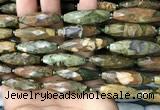 CRI115 15.5 inches 10*30mm faceted rice rhyolite gemstone beads