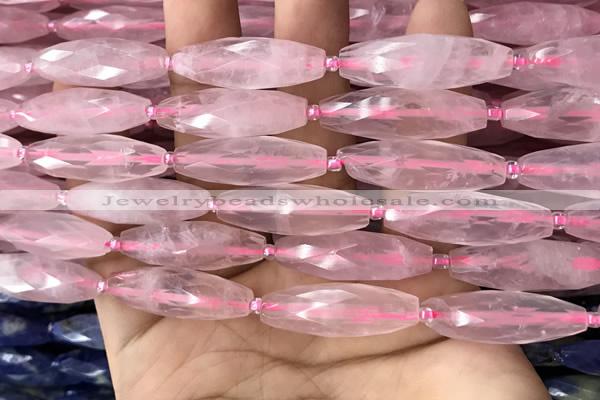 CRI117 15.5 inches 10*30mm faceted rice rose quartz beads