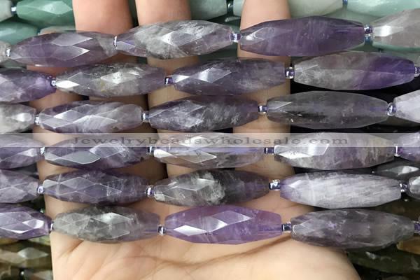 CRI118 15.5 inches 10*30mm faceted rice amethyst gemstone beads