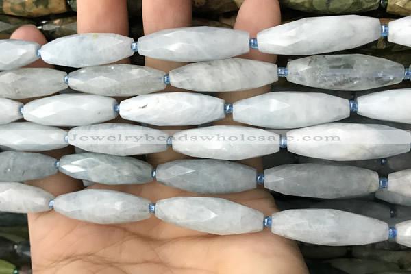 CRI119 15.5 inches 10*30mm faceted rice aquamarine beads