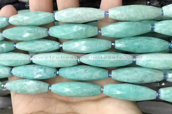 CRI120 15.5 inches 10*30mm faceted rice amazonite gemstone beads