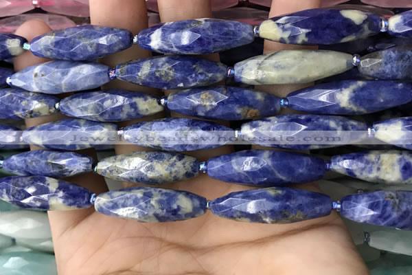 CRI121 15.5 inches 10*30mm faceted rice sodalite gemstone beads