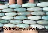 CRI142 15.5 inches 10*30mm faceted rice amazonite gemstone beads